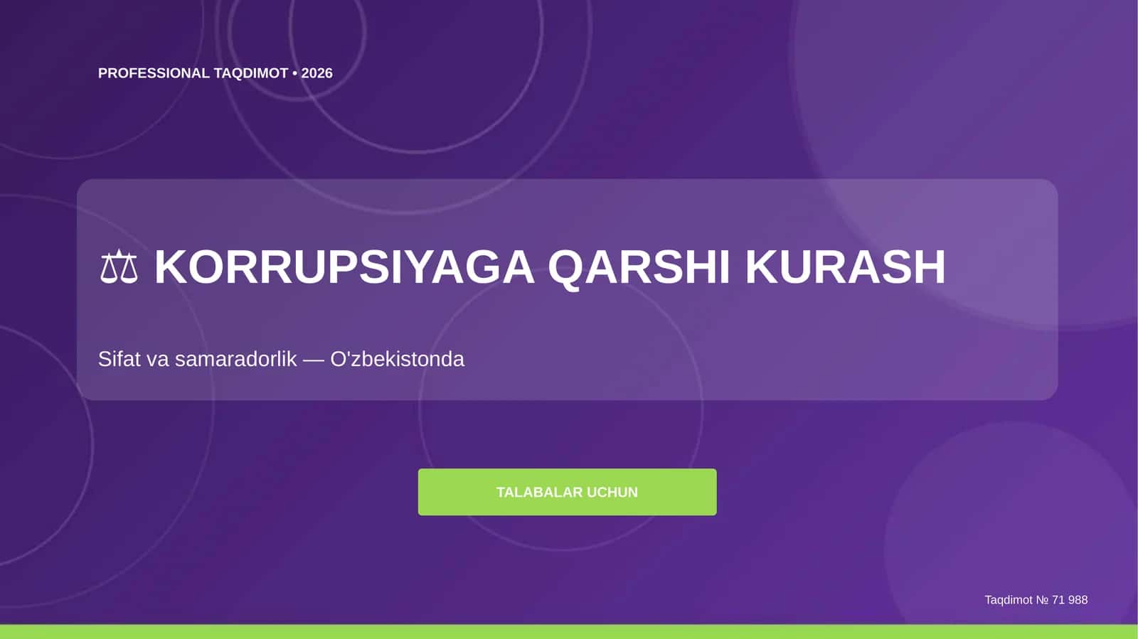 Korrupsiyaga qarshi kurash: sifat va samaradorlik (O'zbekistonda) [talabalar uchun] 1