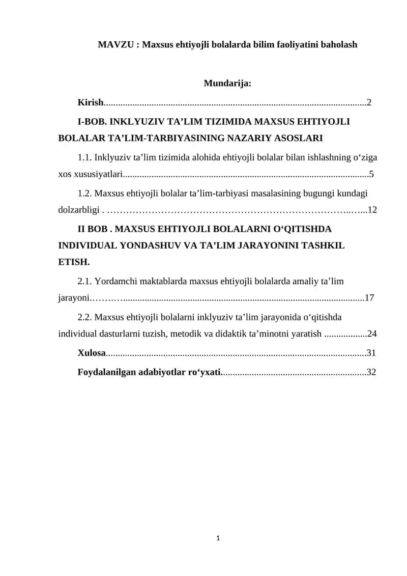 Maxsus ehtiyojli bolalarda bilim faoliyatini baholash 1