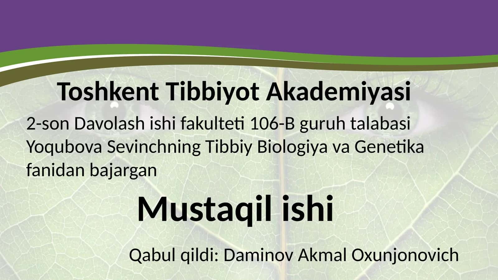 Tibbiy Biologiya va Genetika fanidan 1