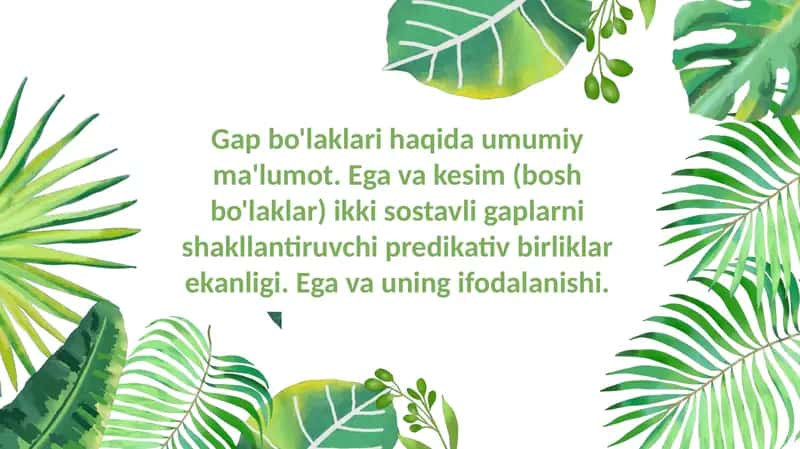 Gap bo'laklari haqida umumiy ma'lumot. Ega va kesim (bosh bo'laklar) ikki sostavli gaplar 1