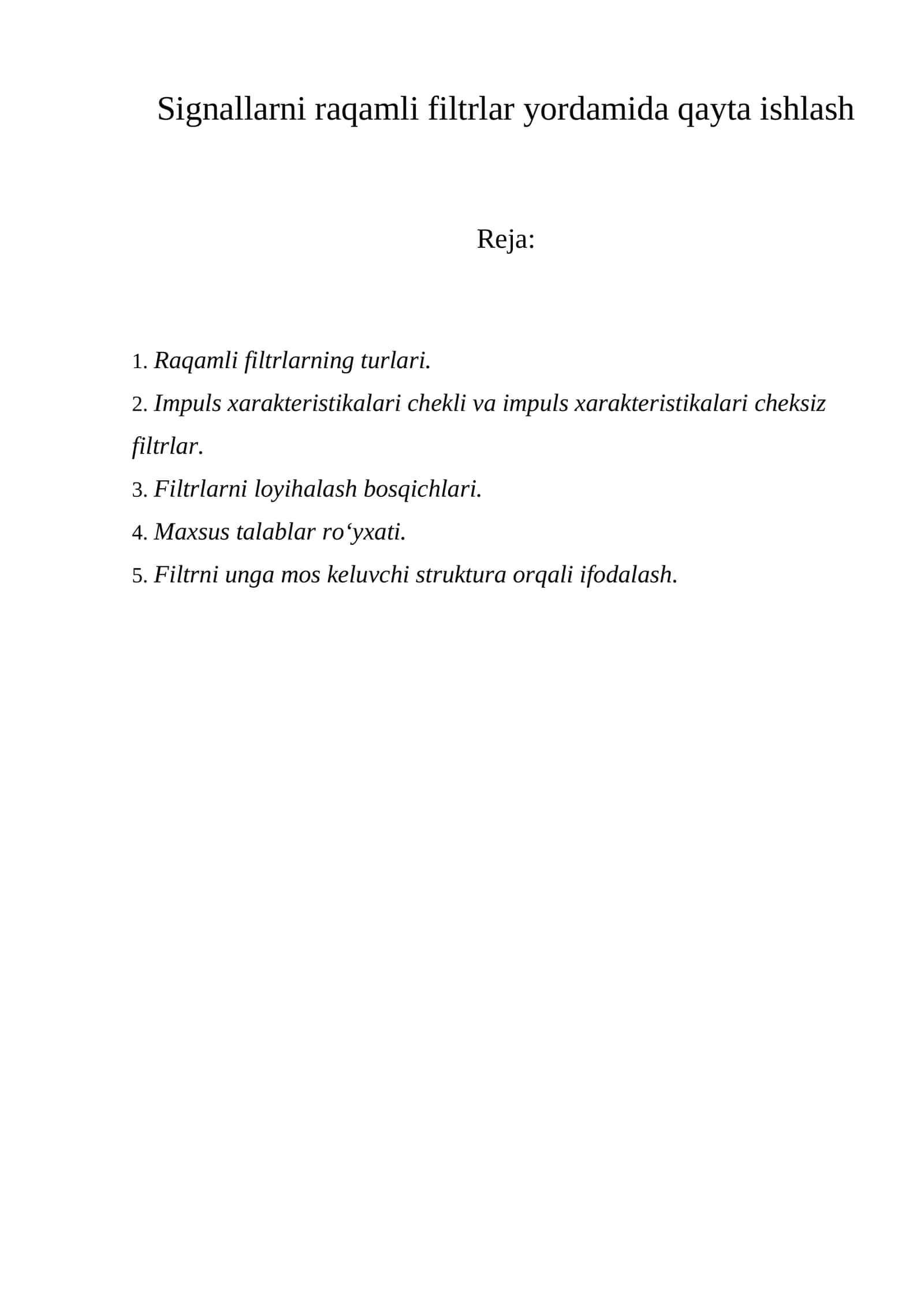 Raqamli Filtrlar 1