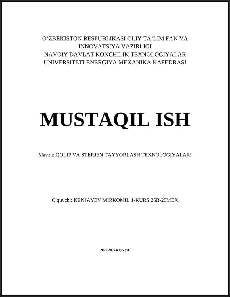 Qolip va Sterjen Tayyorlash Texnologiyalari 1