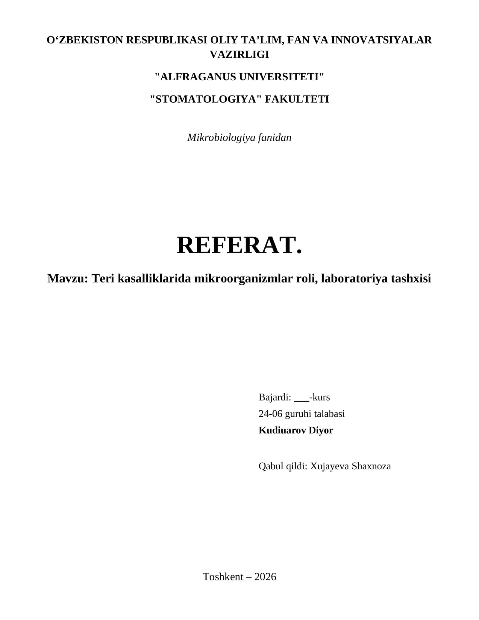 Teri kasalliklarida mikroorganizmlar roli, laboratoriya tashxisi 1