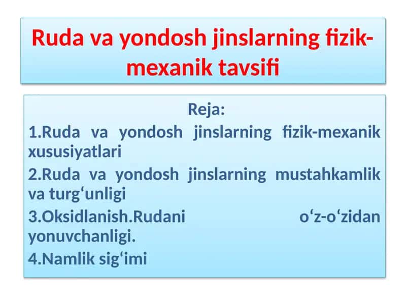 Ruda va yondosh jinslarning fizik-mexaniktavsifi 1