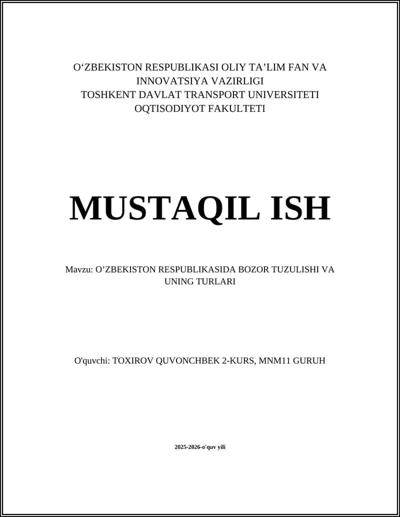O'ZBEKISTON RESPUBLIKASIDA BOZOR TUZULISHI VA UNING TURLARI 1