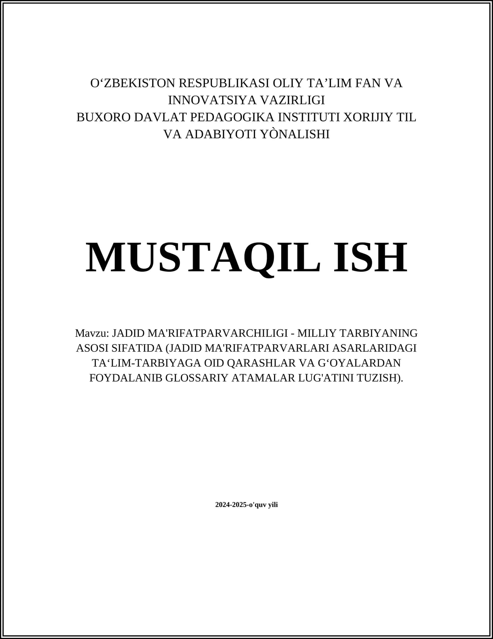 JADID MA'RIFATPARVARCHILIGI - MILLIY TARBIYANING ASOSI SIFATIDA 1