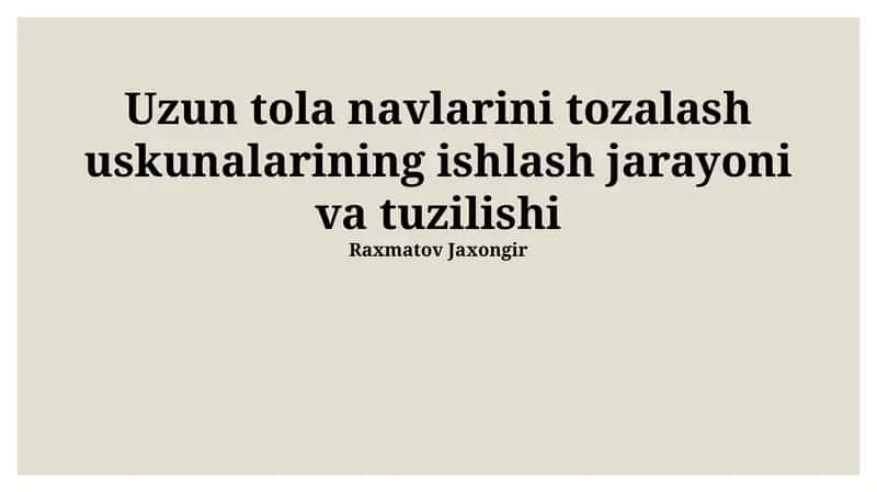 Uzoq Tolali Tozalash Uskunalarining ishlash jarayoni va tuzilishi 1