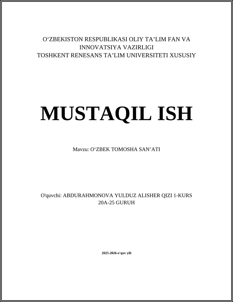 OʻZBEK TOMOSHA SANʼATI 1