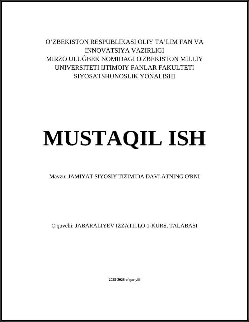 Davlatning jamiyat siyosiy tizimidagi roli va vazifalari 1