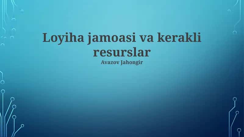 Loyiha jamoasi va kerakli resurslar 1