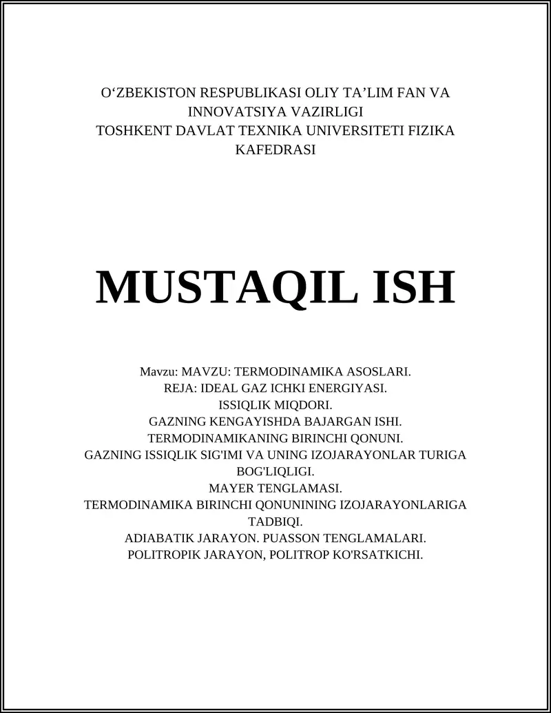 TERMODINAMIKA ASOSLARI 1