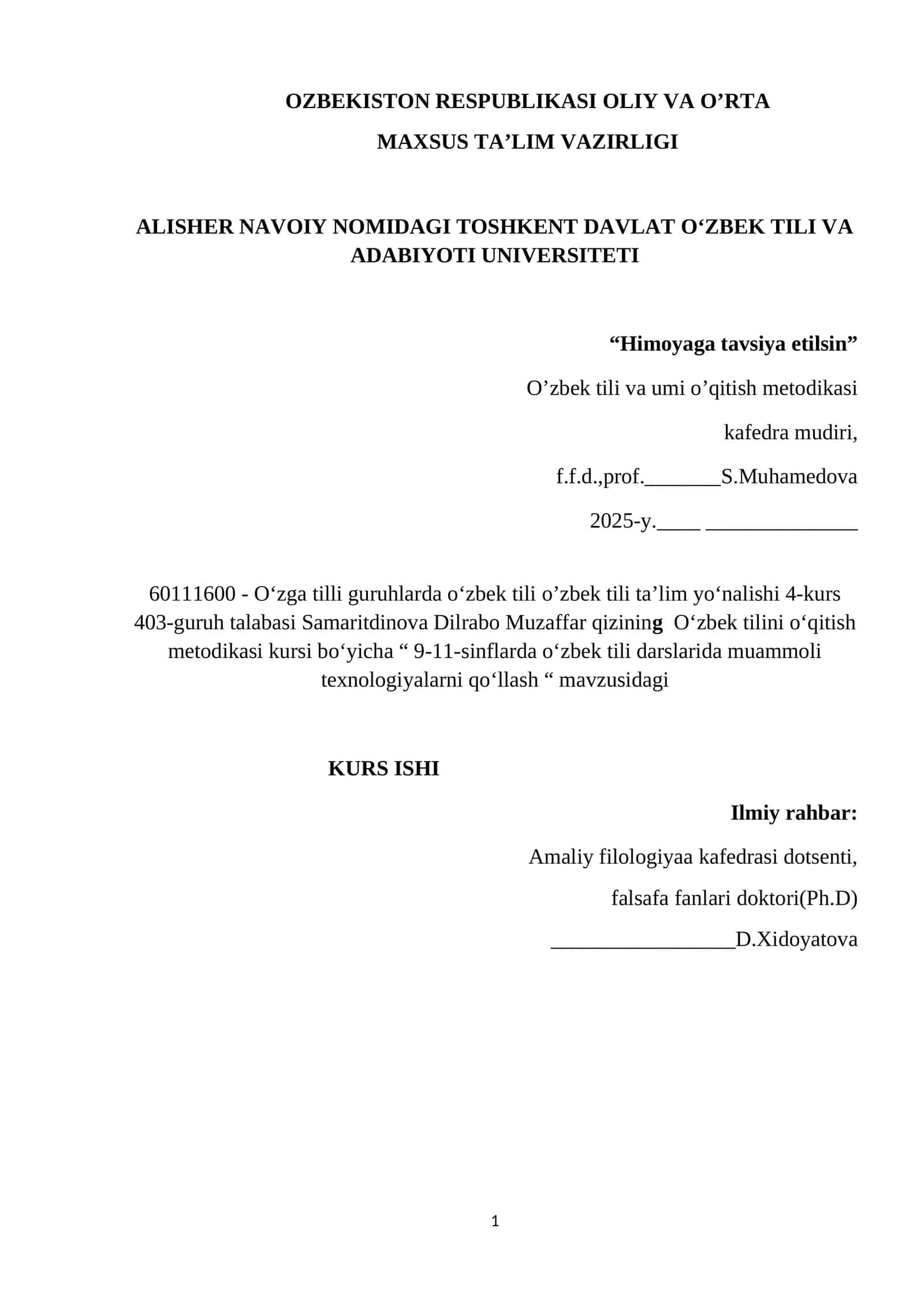 O'zbek tili va umi o'qitish metodikasi 1