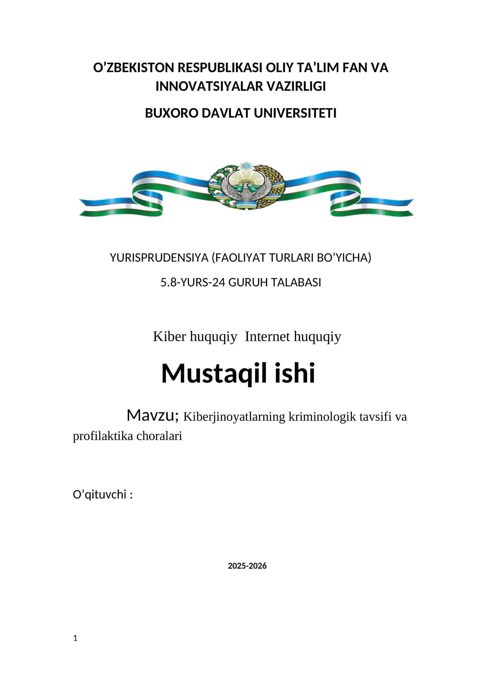 Kiberjinoyatlarning kriminologik tavsifi va profilaktika choralari 1