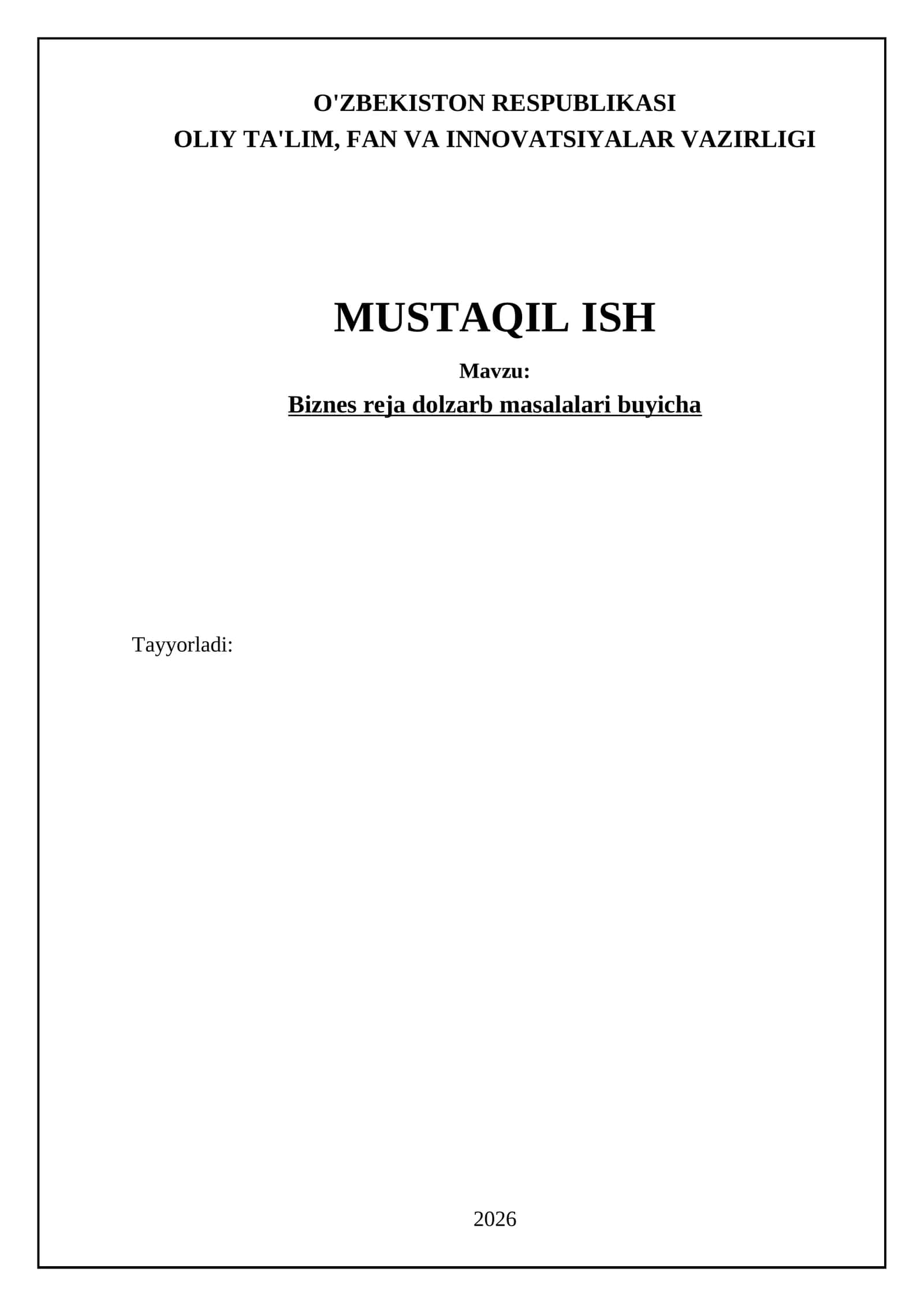 Biznes reja dolzarb masalalari buyicha 1