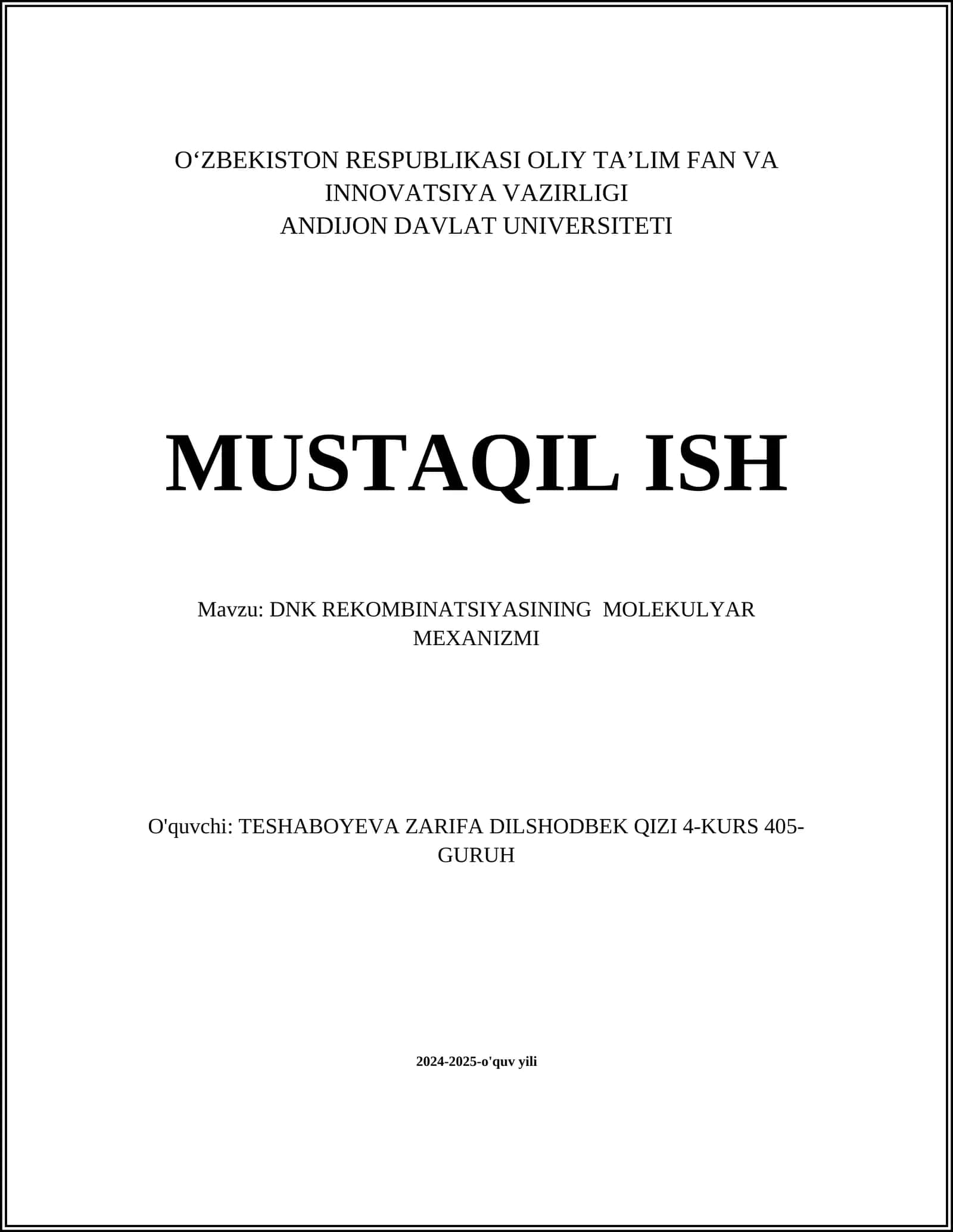 DNK REKOMBINATSIYASINING MOLEKULYAR MEXANIZMI 1