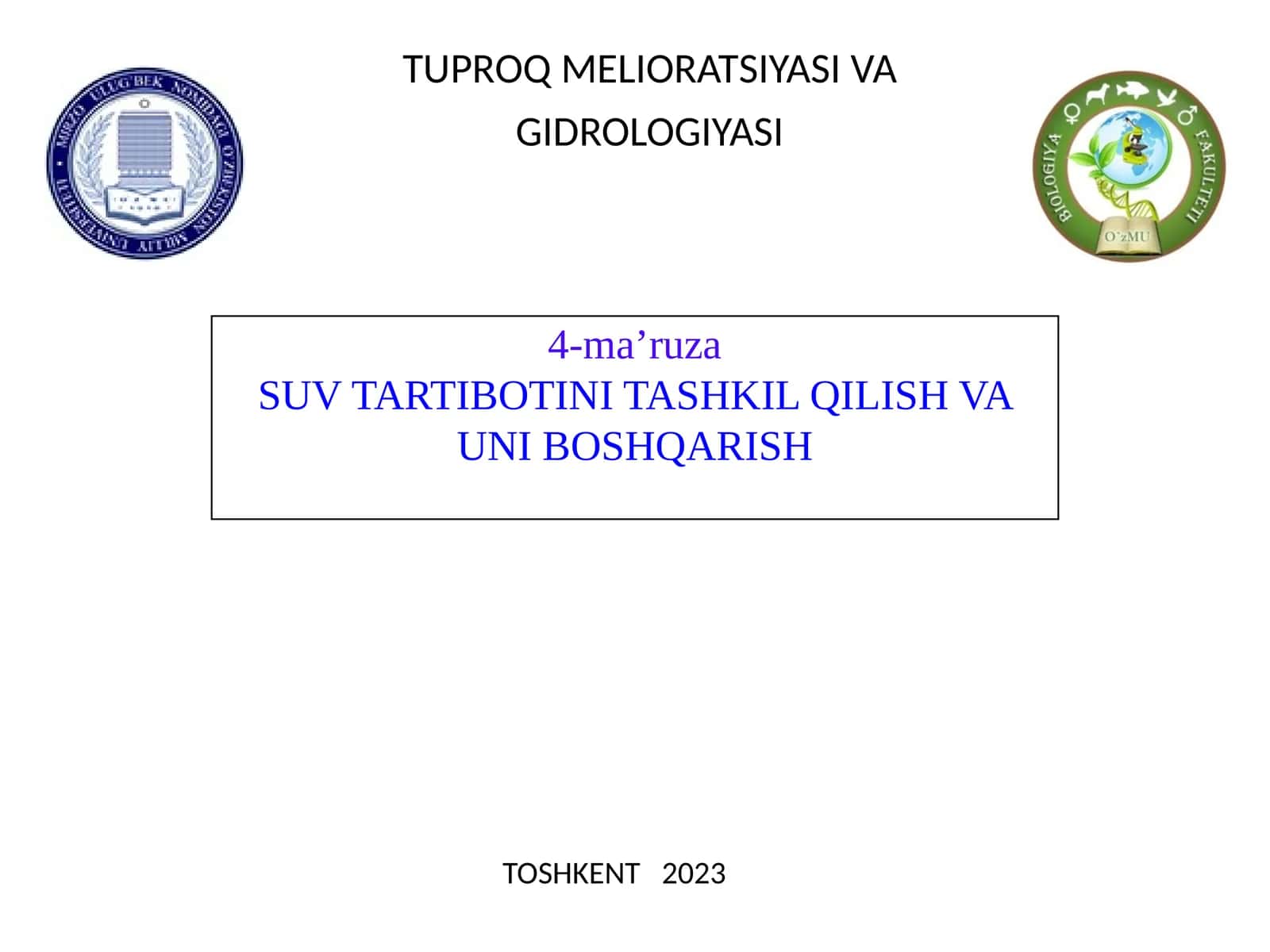 TUPROQ MELIORATSIYASI VA GIDROLOGIYASI 1