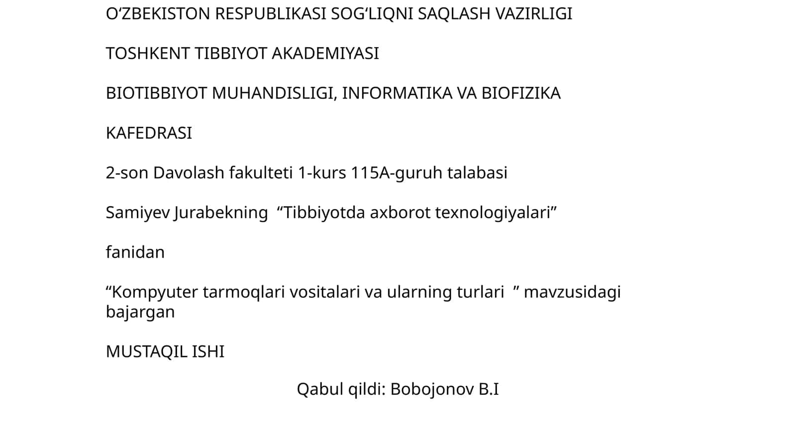 Kompyuter tarmoqlari vositalari va ularning turlari 1