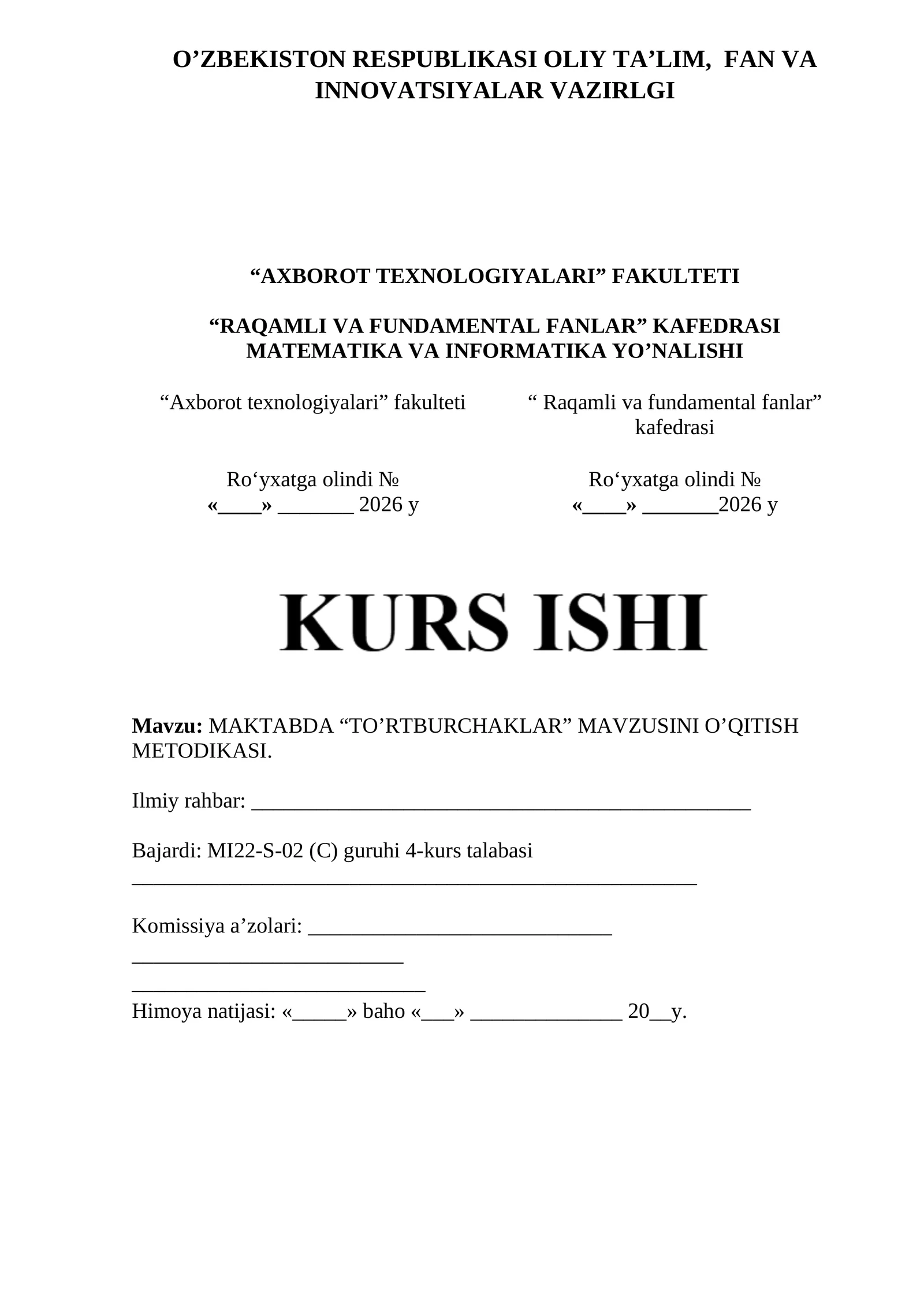 MAKTABDA “TO’RTBURCHAKLAR” MAVZUSINI O’QITISH METODIKASI 1