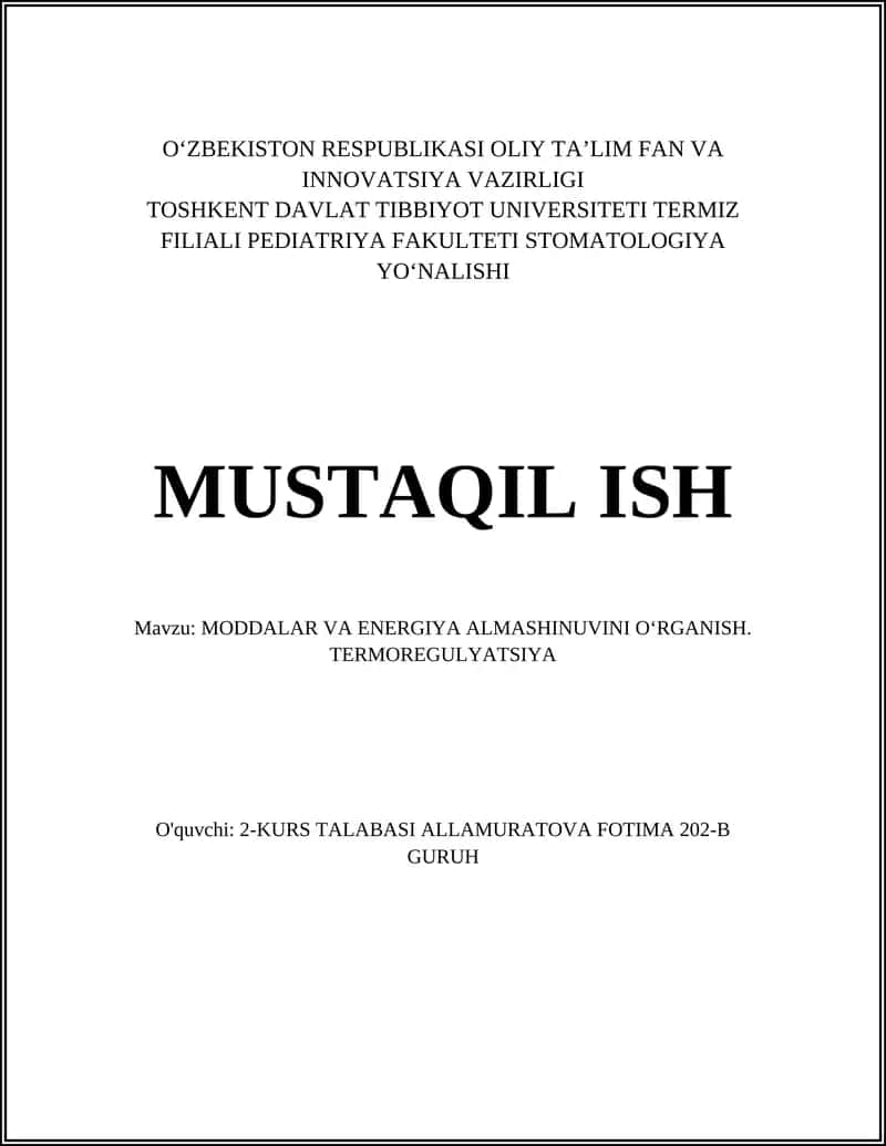 Moddalar va energiya almashinuvi 1
