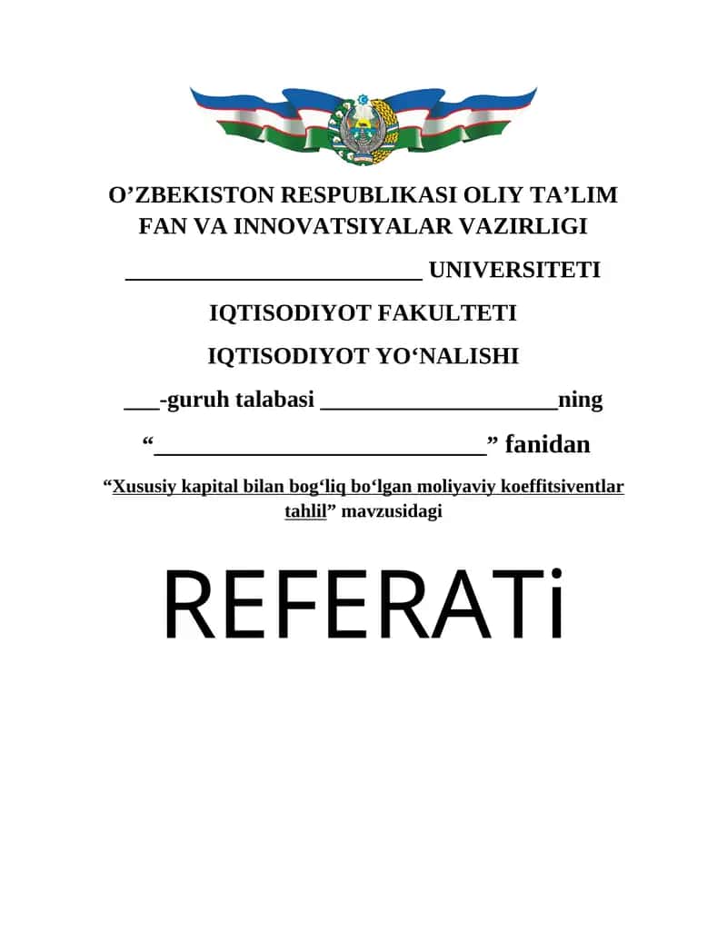 Xususiy kapital bilan bog‘liq boʻlgan moliyaviy koeffitsiventlar tahlil 1