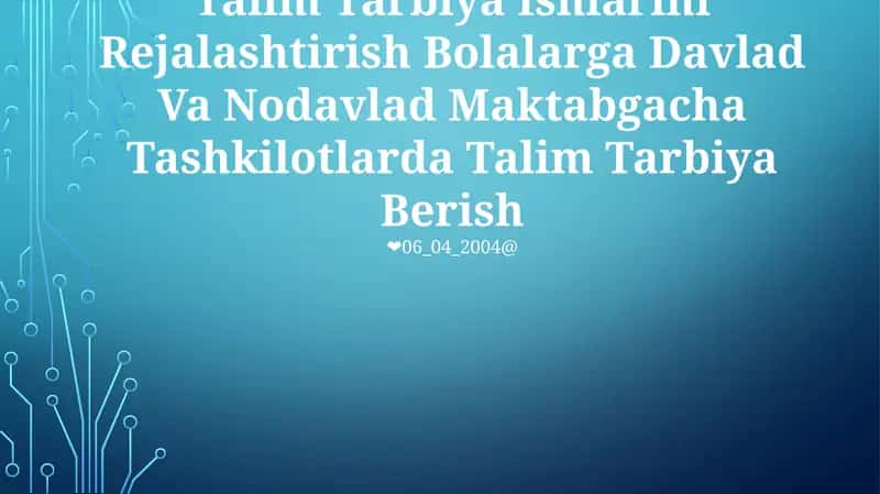 Talim Tarbiya Ishlarini Rejalashtirish Bolalarga Davlad Va Nodavlad Maktabgacha Tashkilotlarda Talim Tarbiya Berish 1