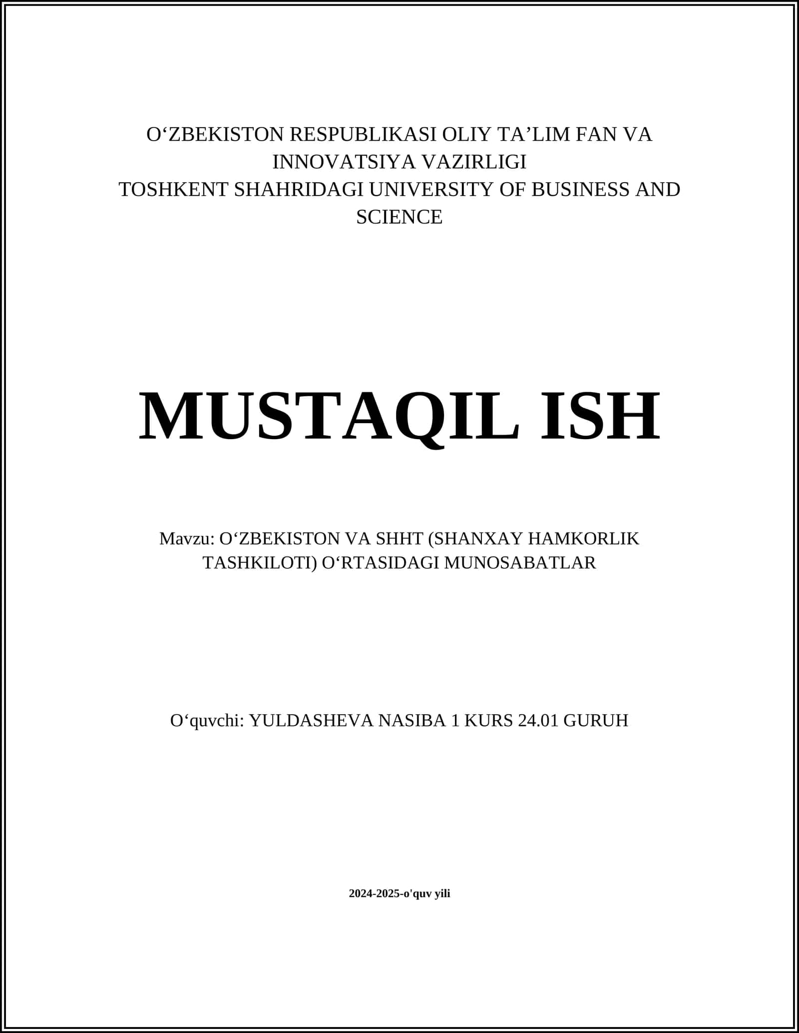 OʻZBEKISTON VA SHHT (SHANXAY HAMKORLIK TASHKILOTI) OʻRTASIDAGI MUNOSABATLAR 1