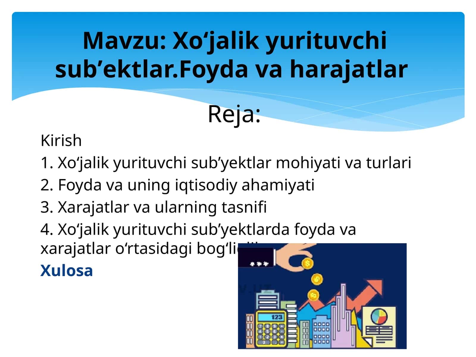 Xo‘jalik yurituvchi subʼyektlar. Foydava va harajatlar 1