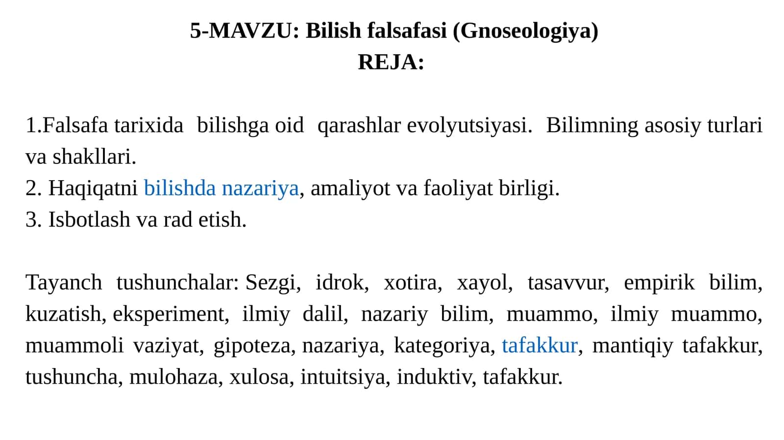 Bilish falsafasi (Gnoseologiya) 1