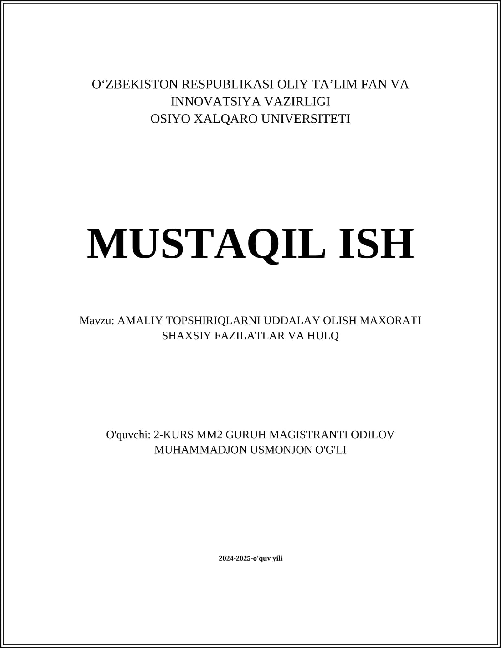 AMALIY TOPSHIRIQLARNI UDDALAY OLISH MAXORATI 1
