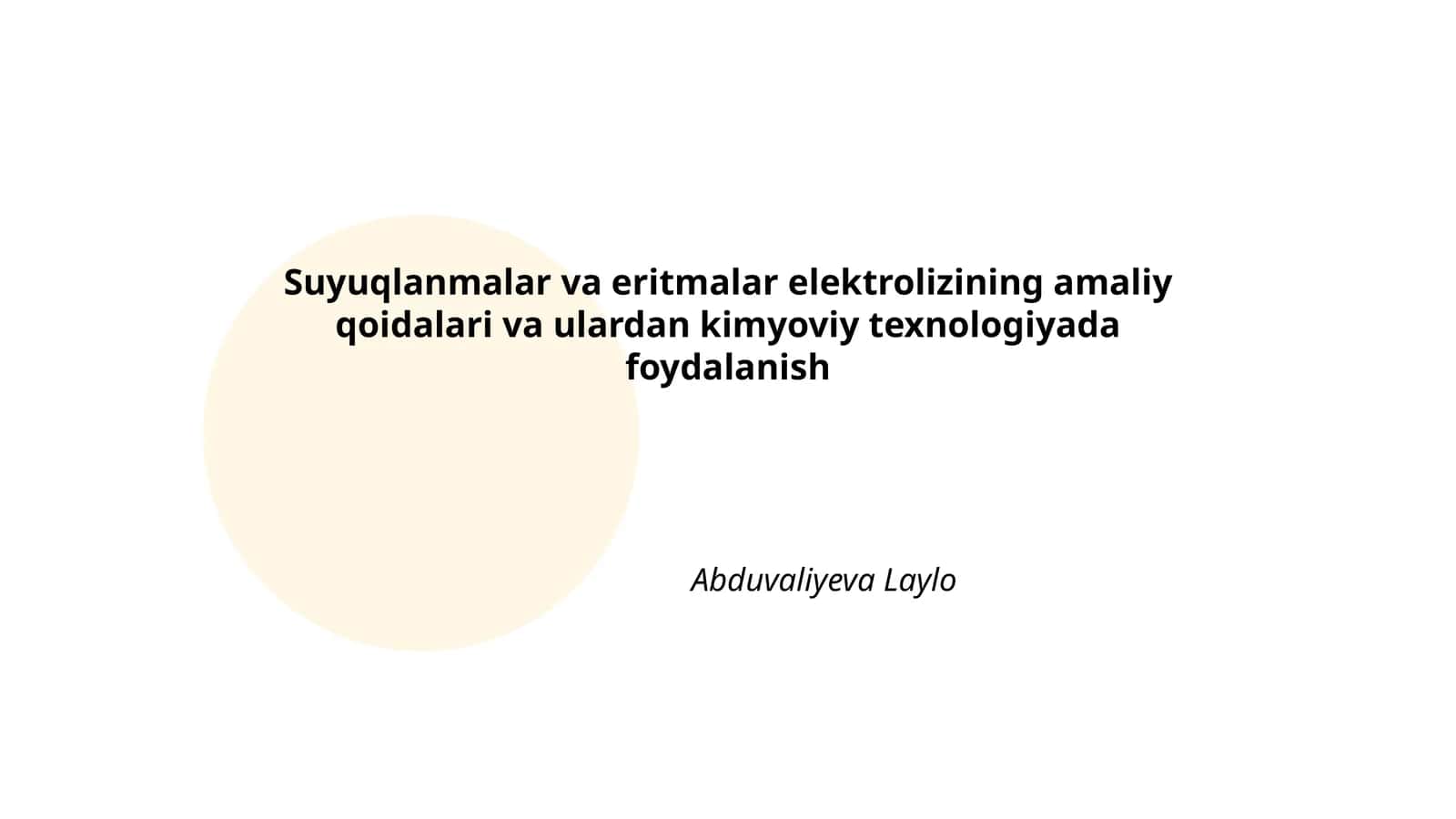 Suyuqlanmalar va eritmalar elektrolizining amaliy qoidalari va ulardan kimyoviy texnologiyada foydalanish 1