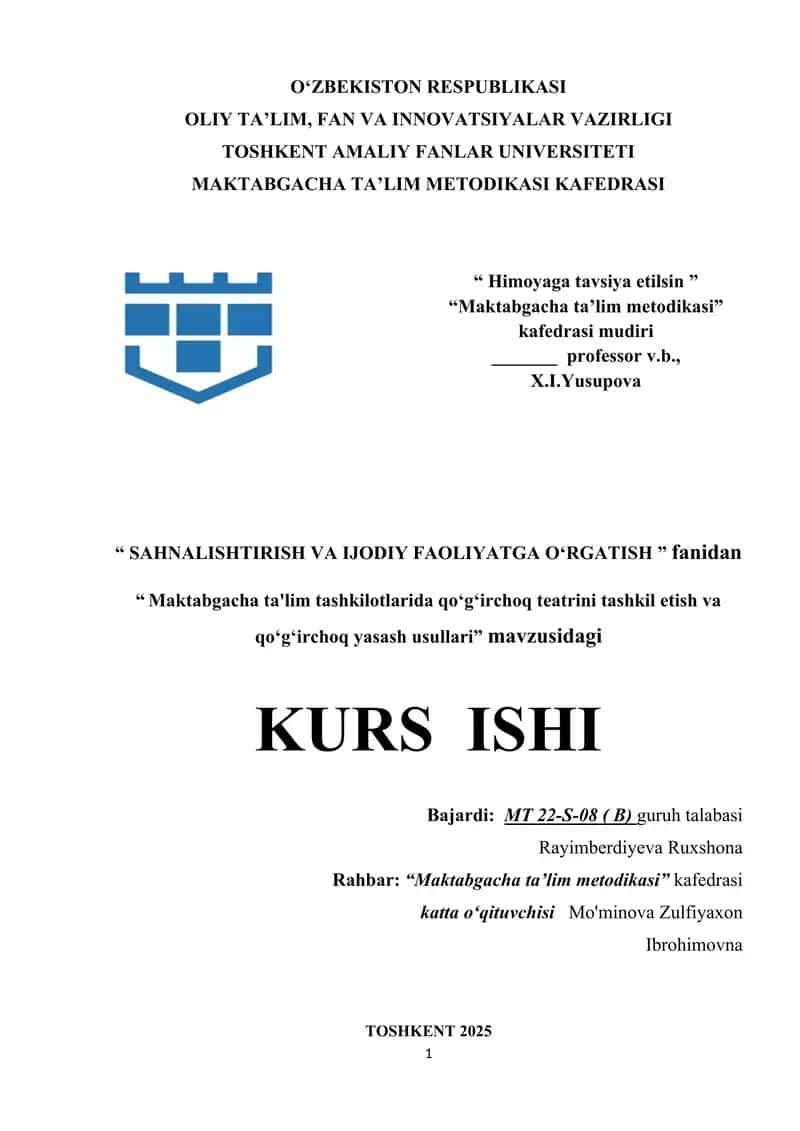 Maktabgacha ta'lim tashkilotlarida qoʻgʻirchoq teatrini tashkil etish va qoʻgʻirchoq yasash usullari 1