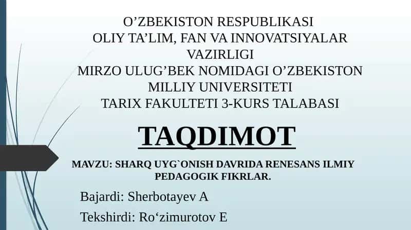 SHARQ UYG`ONISH DAVRIDA RENESANS ILMIY PEDAGOGIK FIKRLAR 1