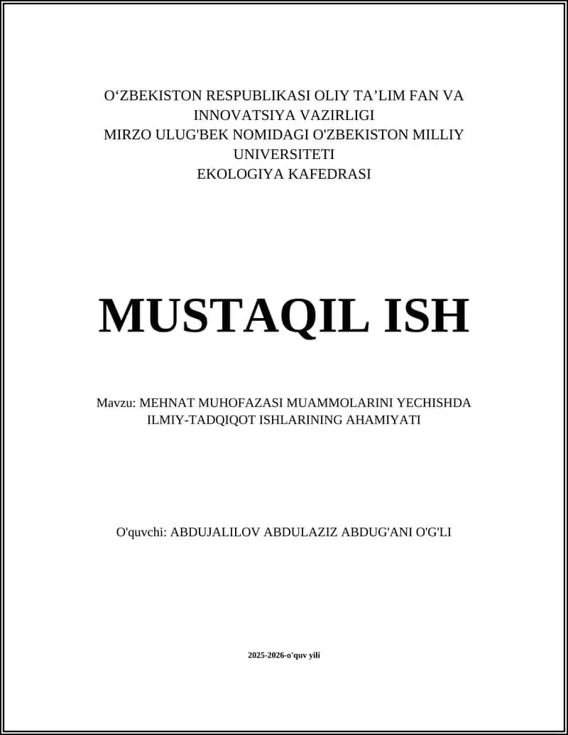 MEHNAT MUHOFAZASI MUAMMOLARINI YECHISHDA ILMIY-TADQIQOT ISHLARINING AHAMIYATI 1