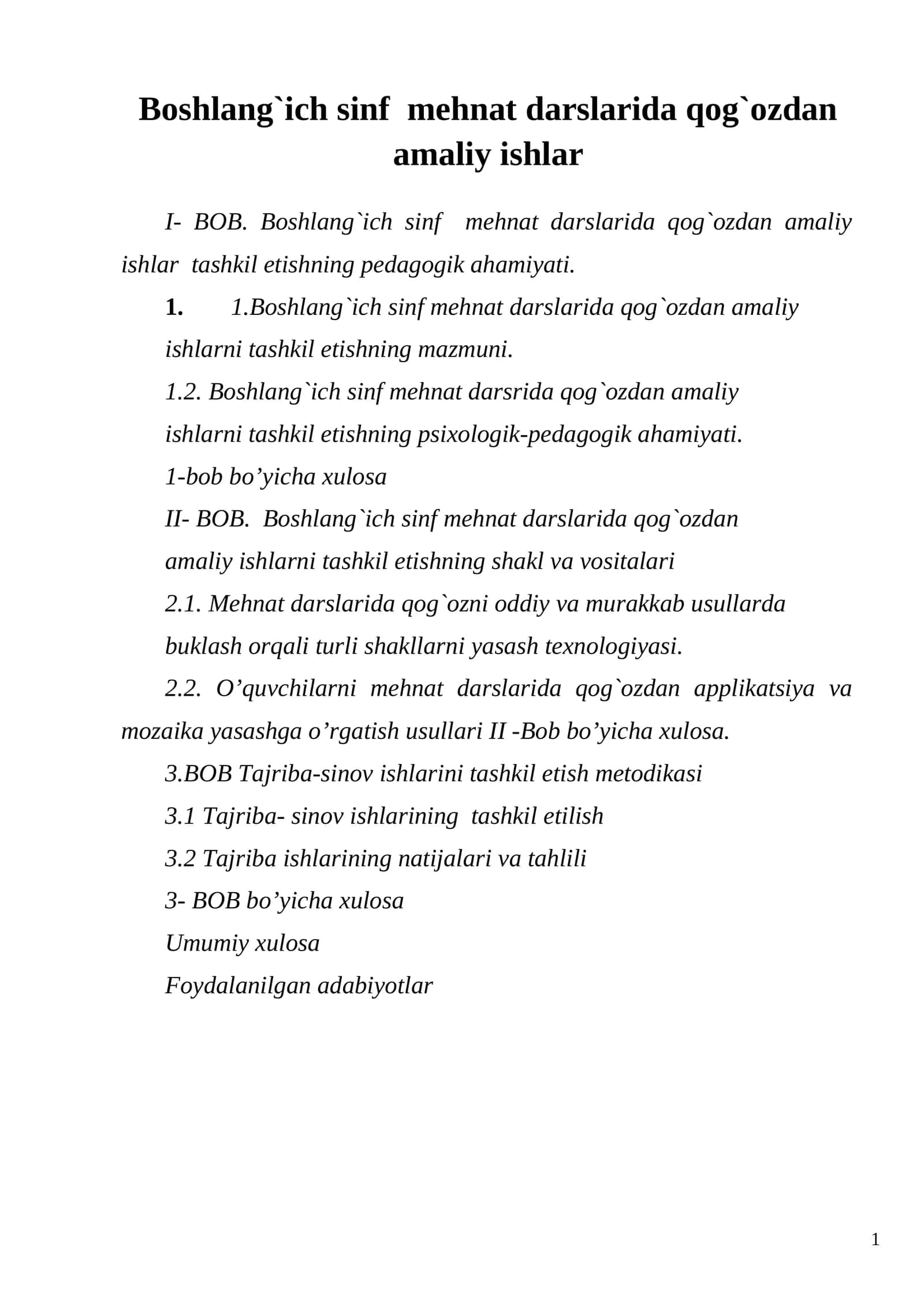 Boshlang`ich sinf mehnat darslarida qog`ozdan amaliy ishlar 1