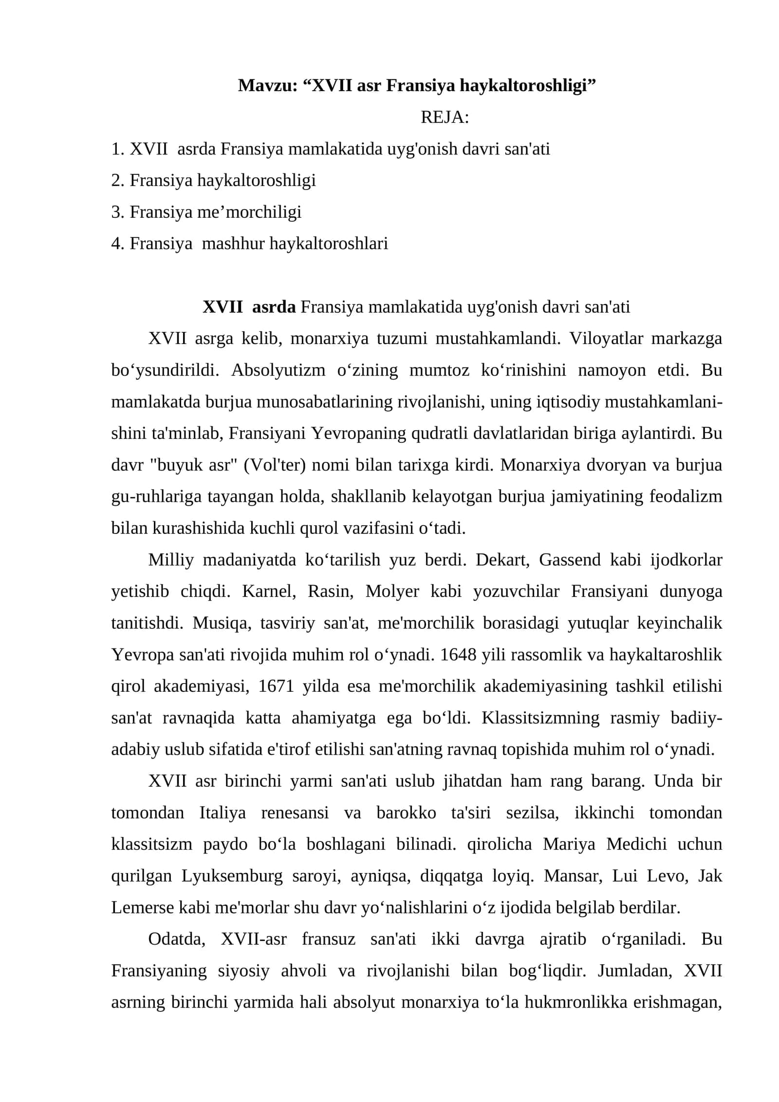 XVII asr Fransiya haykaltoroshligi 1