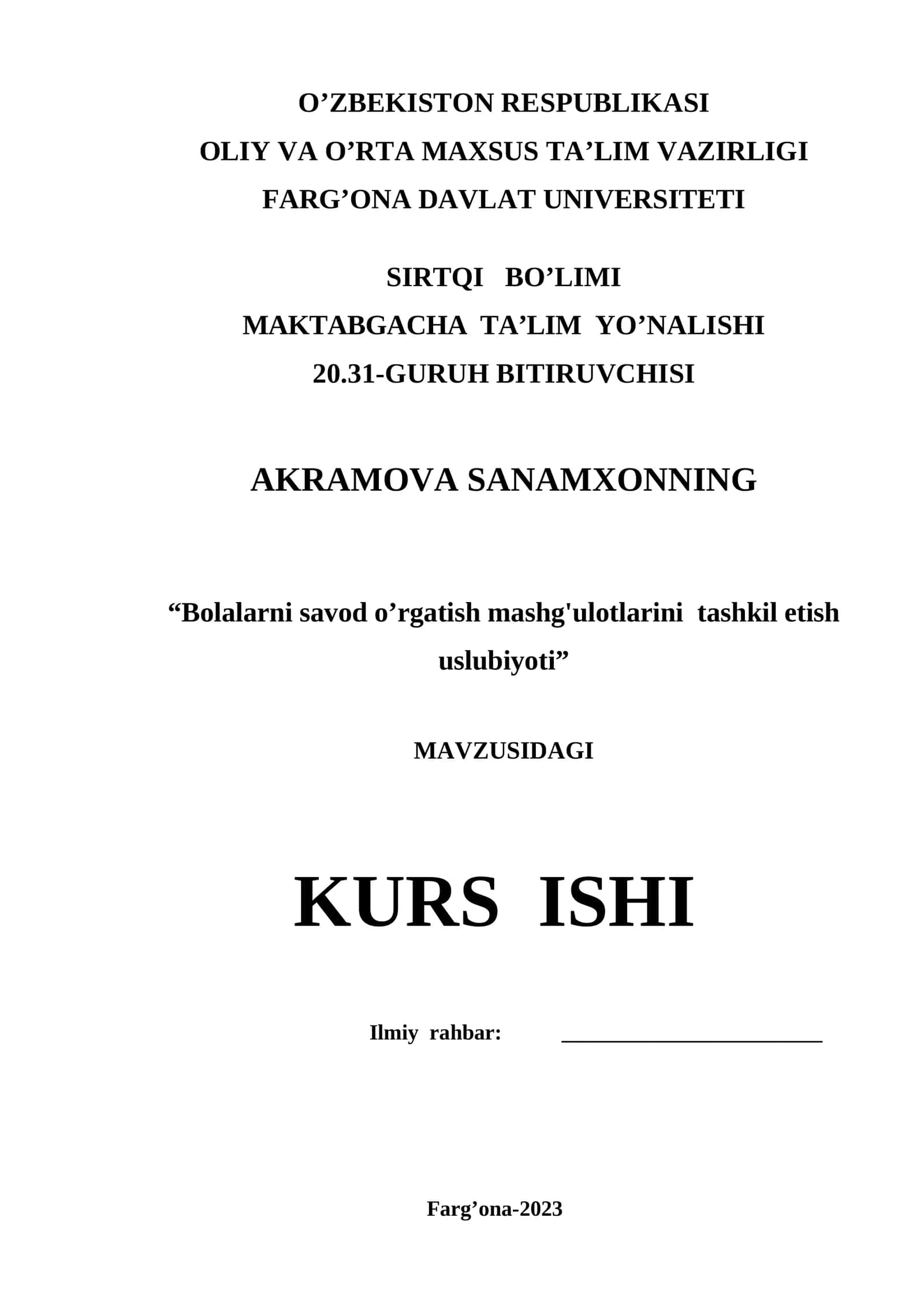 Bolalarni savod o’rgatish mashg'ulotlarini tashkil etish uslubiyoti 1