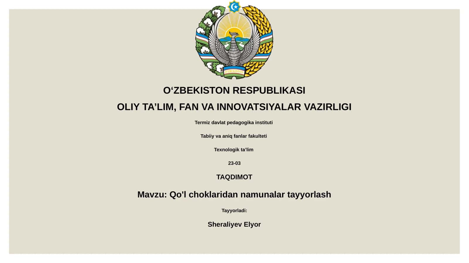 Qo'l choklaridan namunalar tayyorlash 1