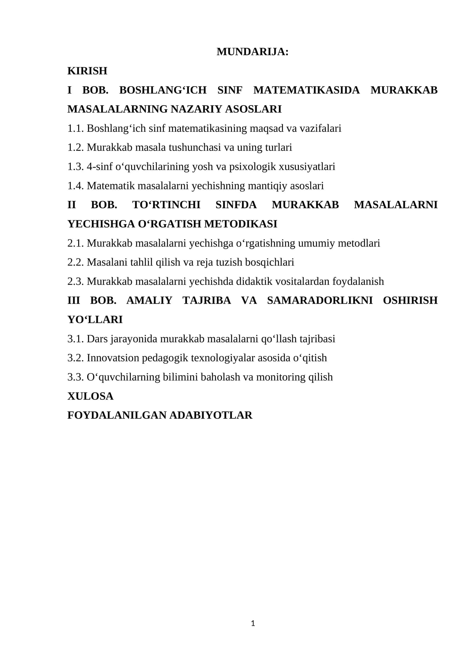 To'rtinchi sinfda matematikadan murakkab masala va ularni yechishga o'rgatish metodikasi 1