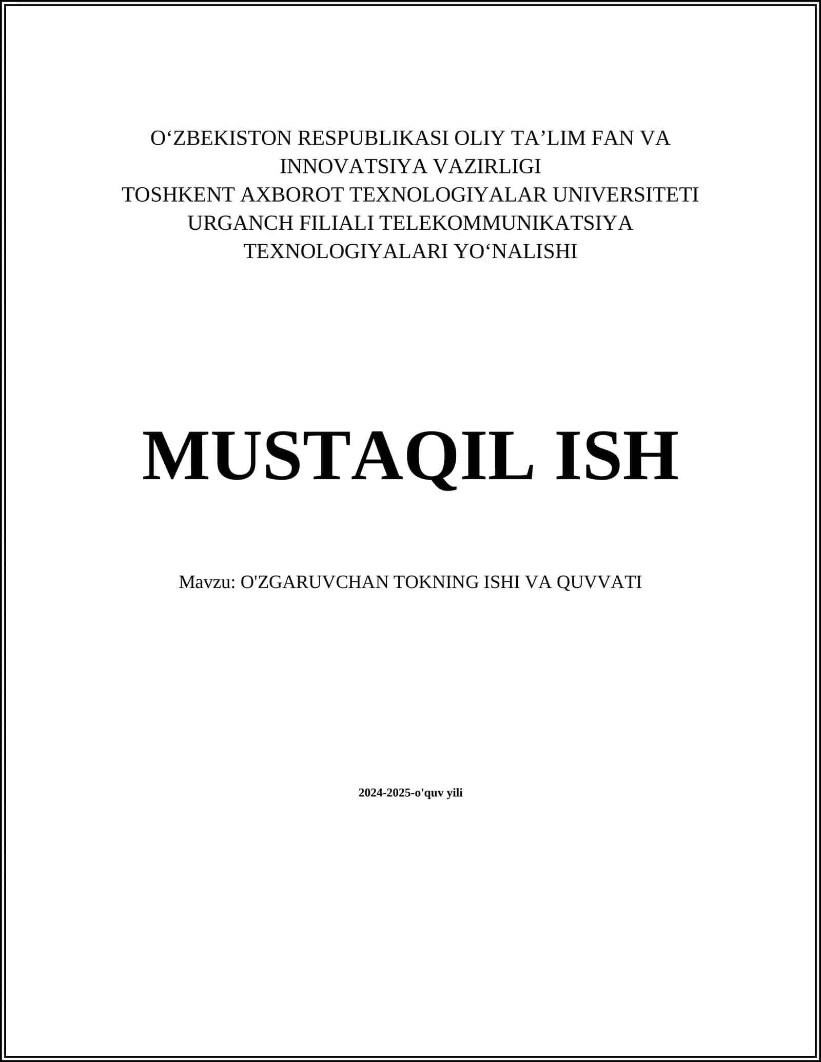 O'ZGАRUVCHАN TОKNING ISHI VА QUVVАTI 1