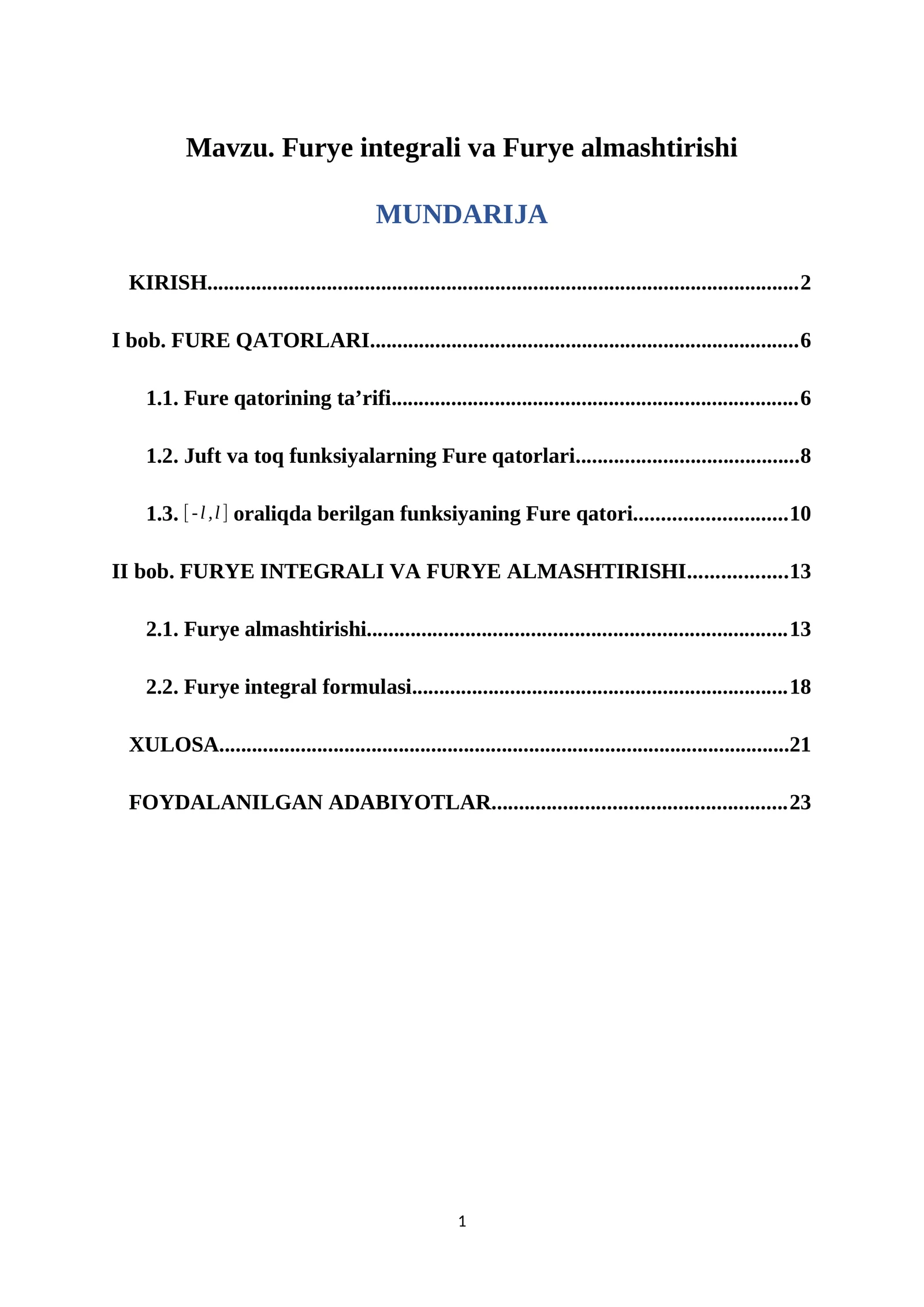 Furye integrali va Furye almashtirishi 1