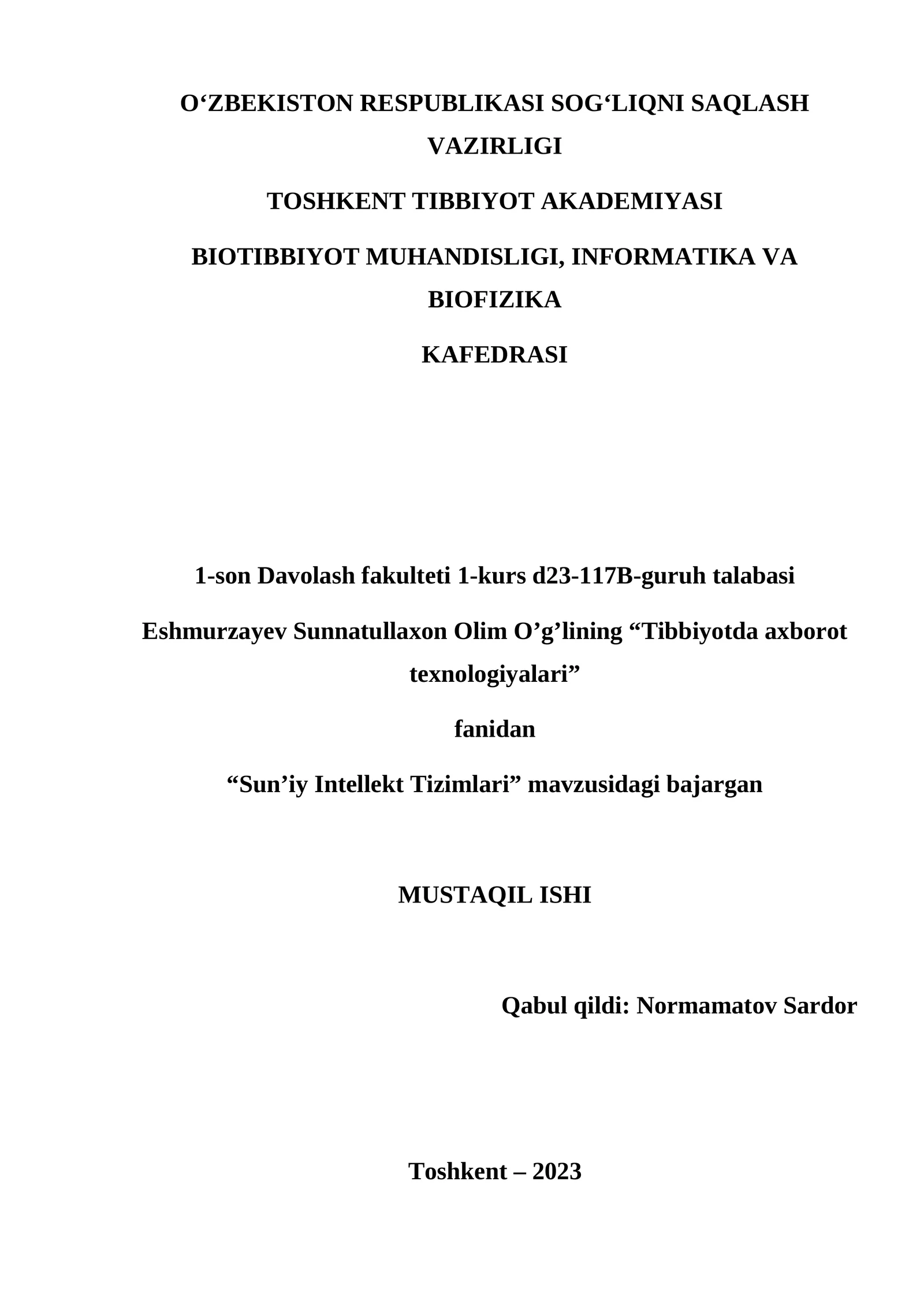 Sun’iy Intellekt Tizimlari 1
