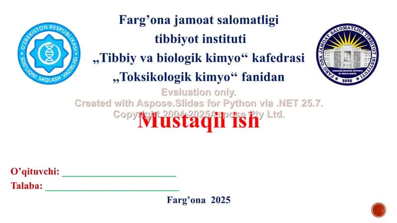 3. Yallig'lanishga qarshi steroid bo'lmagan dorilar. Toksikologik ahamiyati, izolyatsiyasi, sifat va miqdoriy tahlili. Taqdimot 12 bet. 1