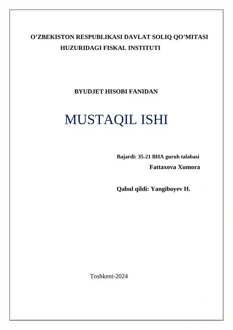 Byudjet Tashkilotlarida Byudjet Hisobini Tashkil Etish