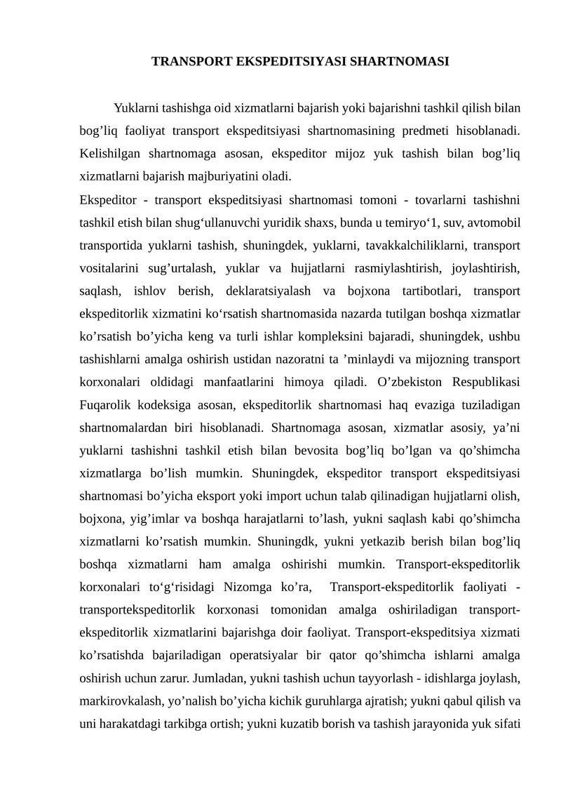 TRANSPORT EKSPEDITSIYASI SHARTNOMASI 1