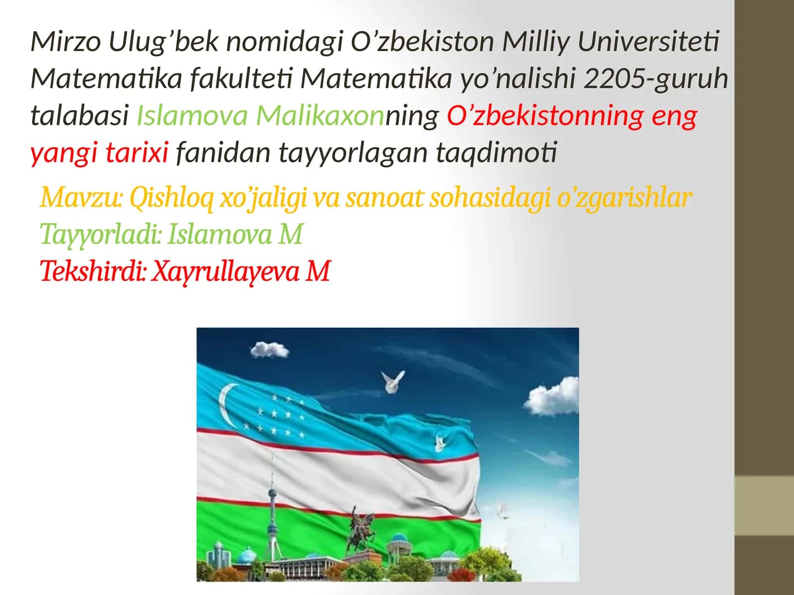 Qishloqxo’jaligi va sanoat sohasi dagi o’zgarishlar 1