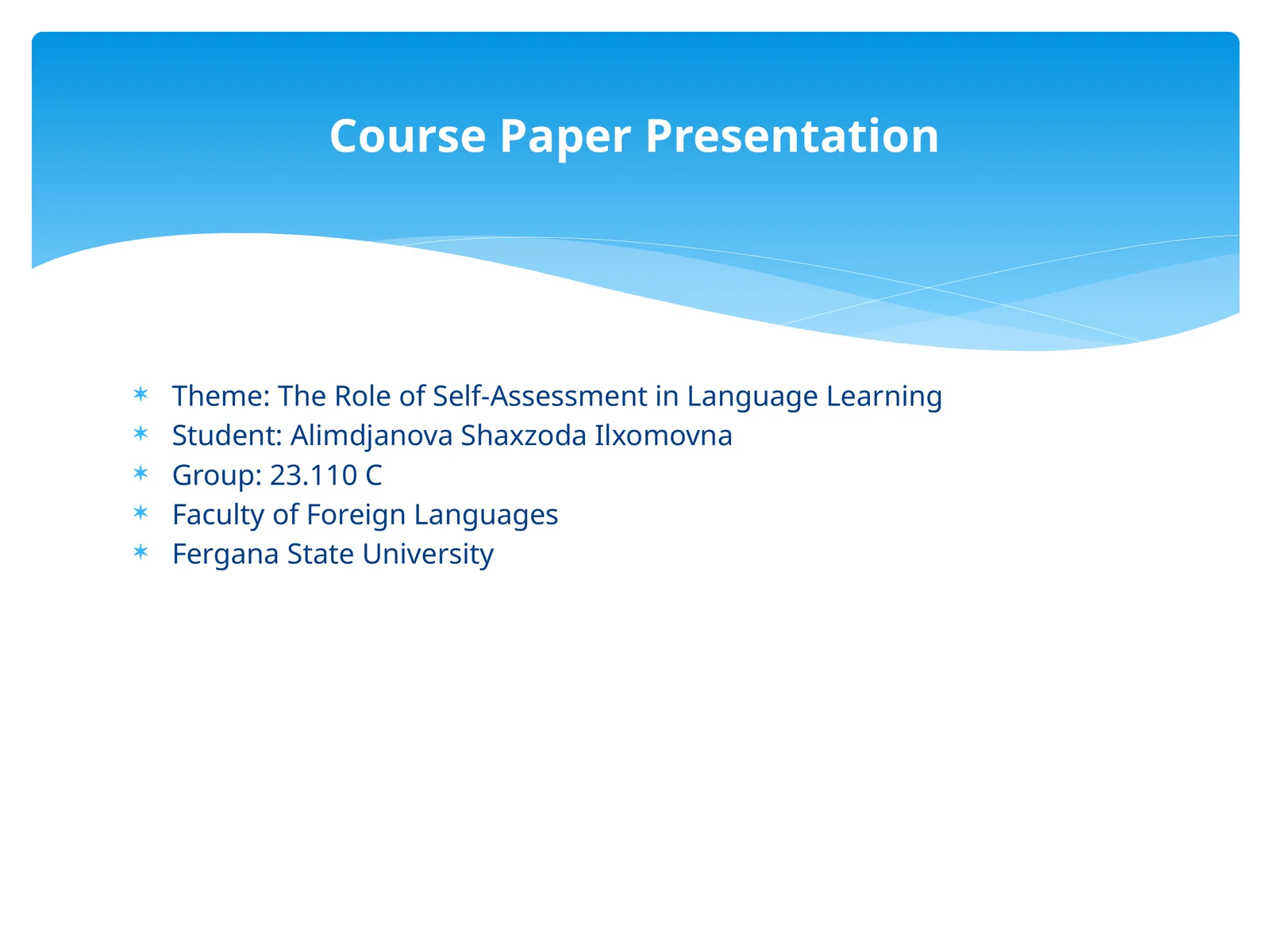 Self-Assessment in Language Learning 1