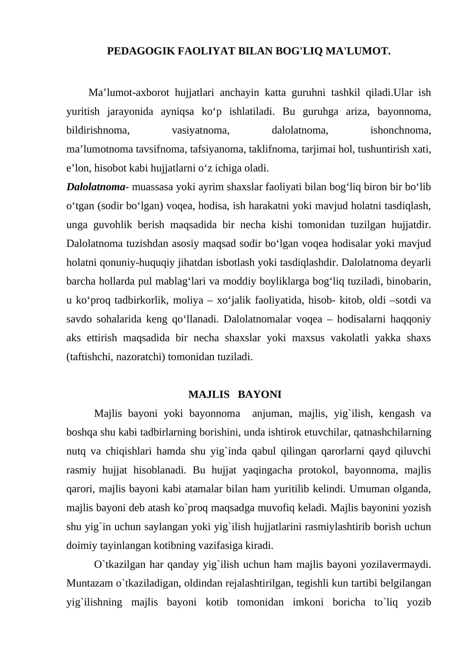 PEDAGOGIK FAOLIYAT BILAN BOG'LIQ MA'LUMOT 1