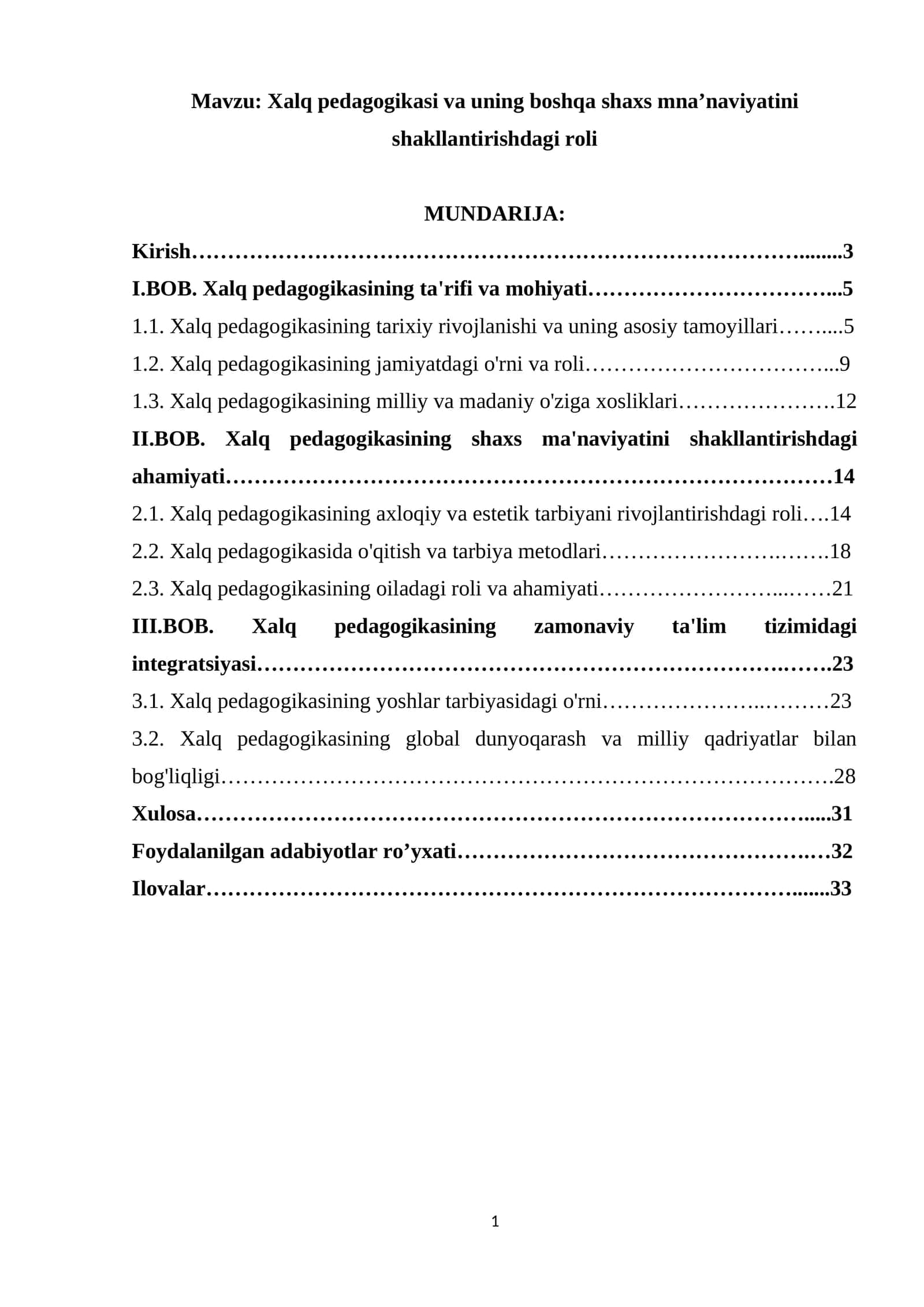Xalq pedagogikasi va uning boshqa shaxs mna’naviyatini shakllantirishdagi roli 1