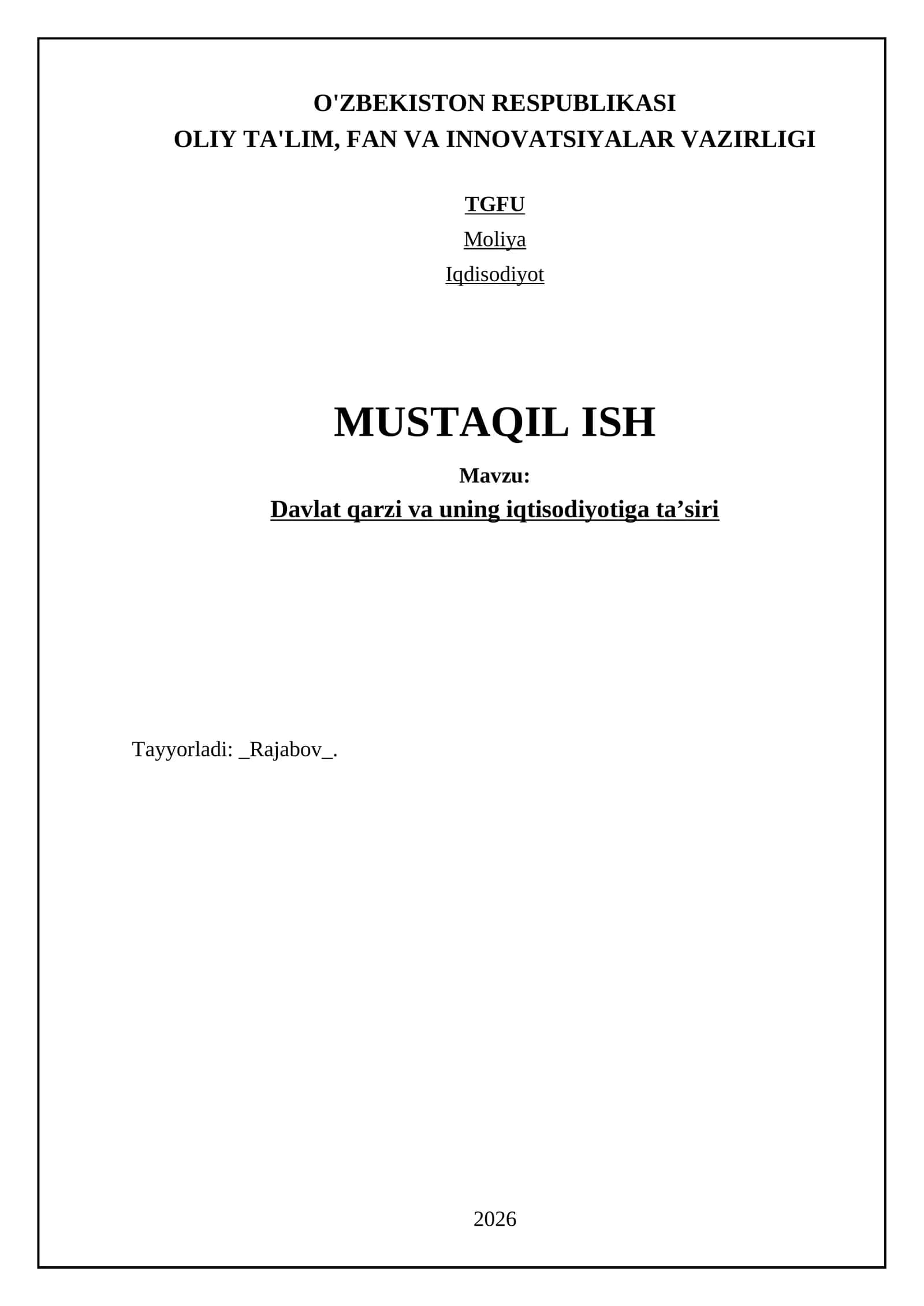 Davlat qarzi va uning iqtisodiyotiga taʼsiri 1