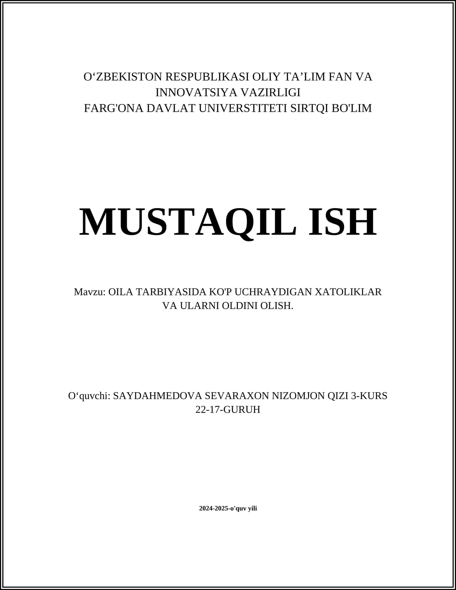 Oila tarbiyasida ko'p uchraydigan xatoliklar va ularni oldini olish 1